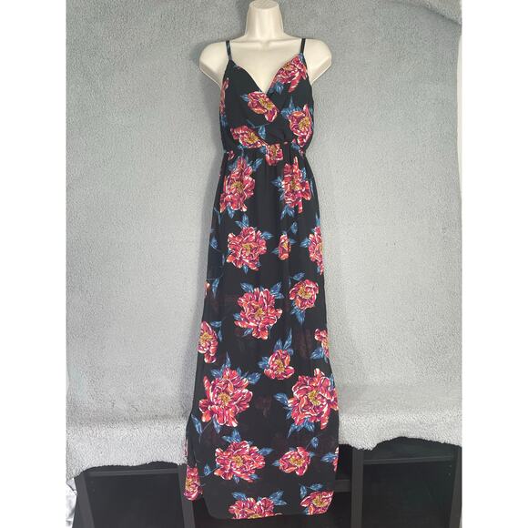 Lily Star Black Floral Maxi Dress Womens M Spaghetti Strap Boho‎ Sundress Flowy - Picture 7 of 14